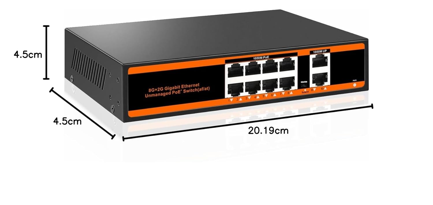 10-port 100Mbps PoE Switch with 2 UpLink ports 150W 802.3af/at Unmanaged