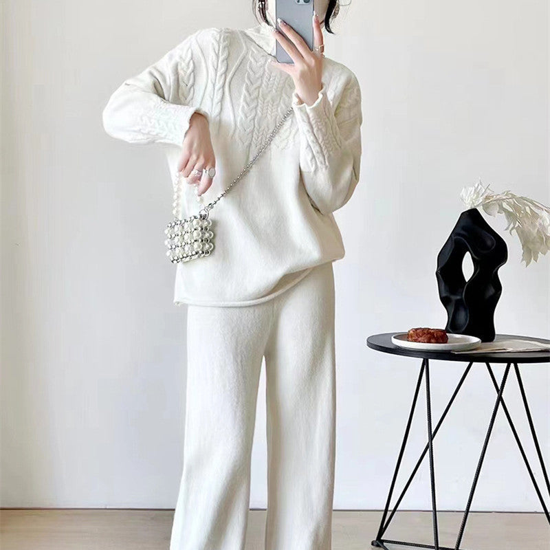 Sweater Wide Leg Trousers Look Slimming Two-piece Suit High