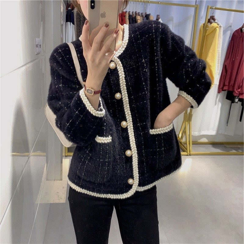 Classic Style Knitted Sweater Striped Loose All-match Women's Coat