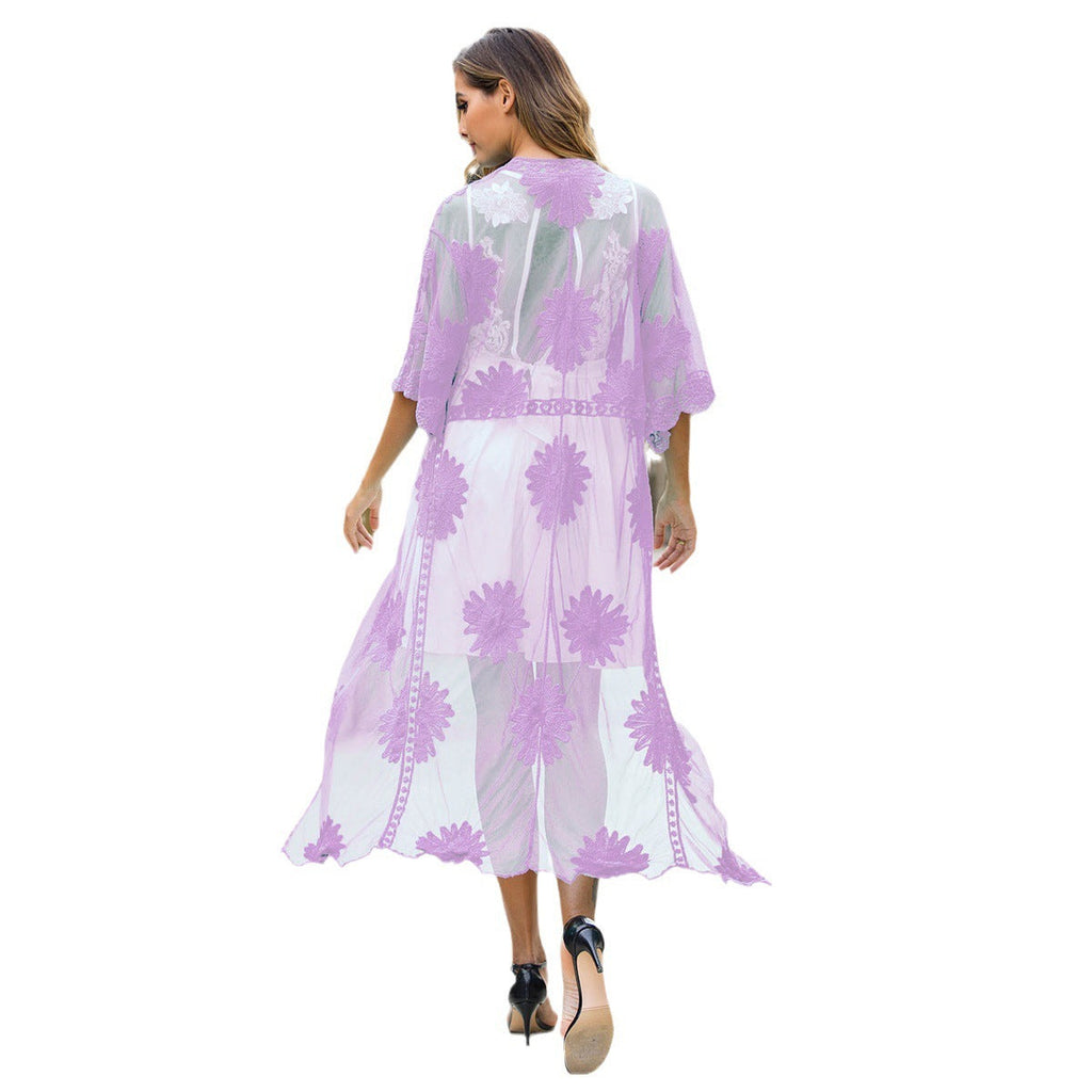 Lace Embroidery Dress Outer Wear Cardigan Swimsuit Blouse