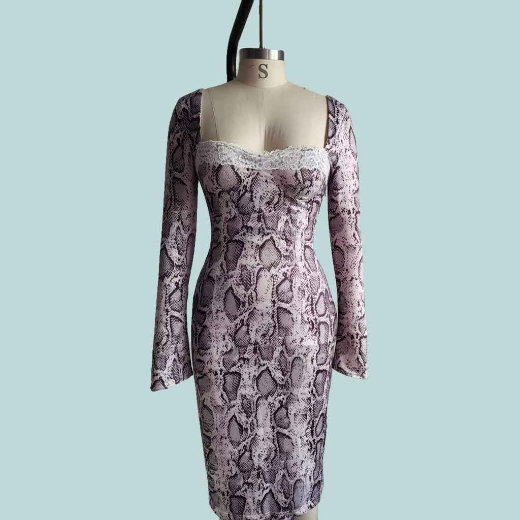 Digital Printed Sexy Slim Fit Lace Dress