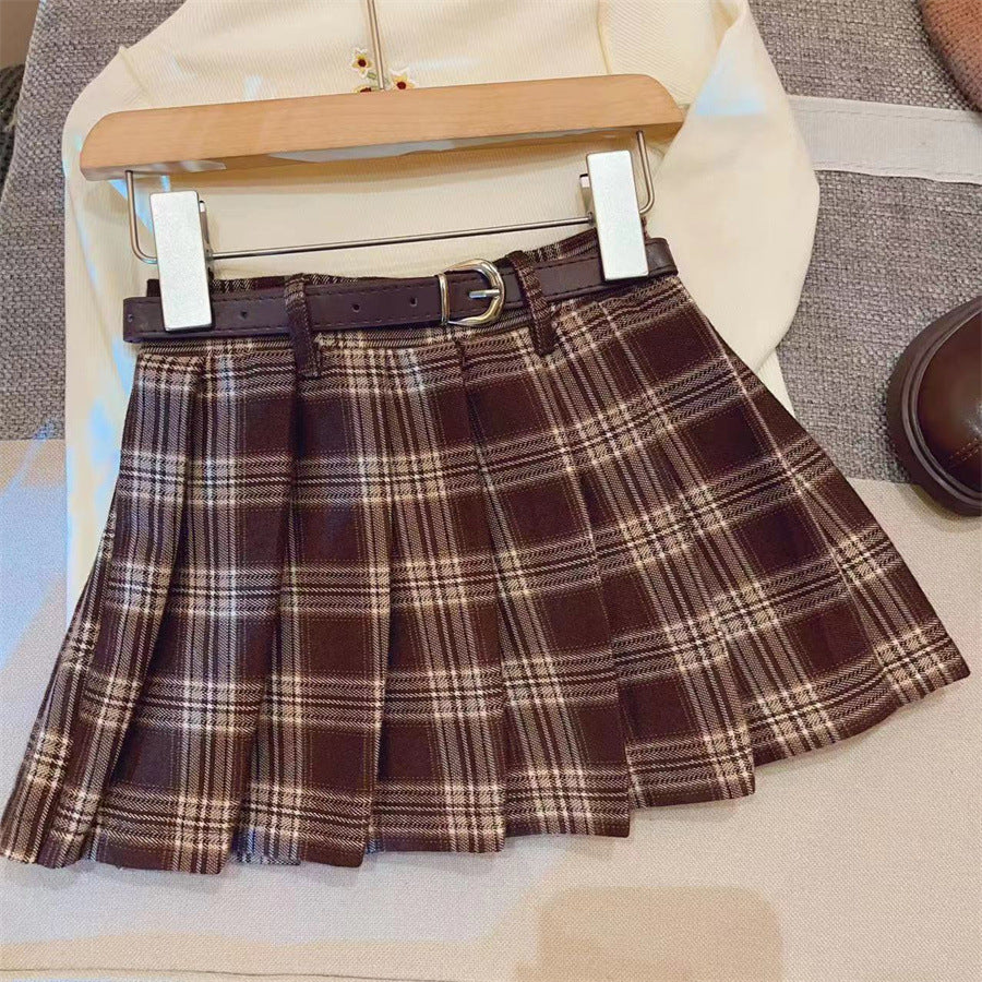 Children's Casual Plaid Pleated Skirt Cotton