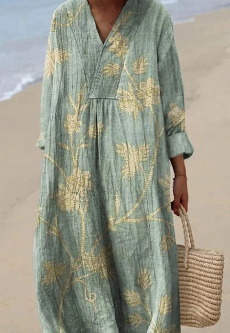 Casual Floral 3D Printed Sleeve Shirt Dress