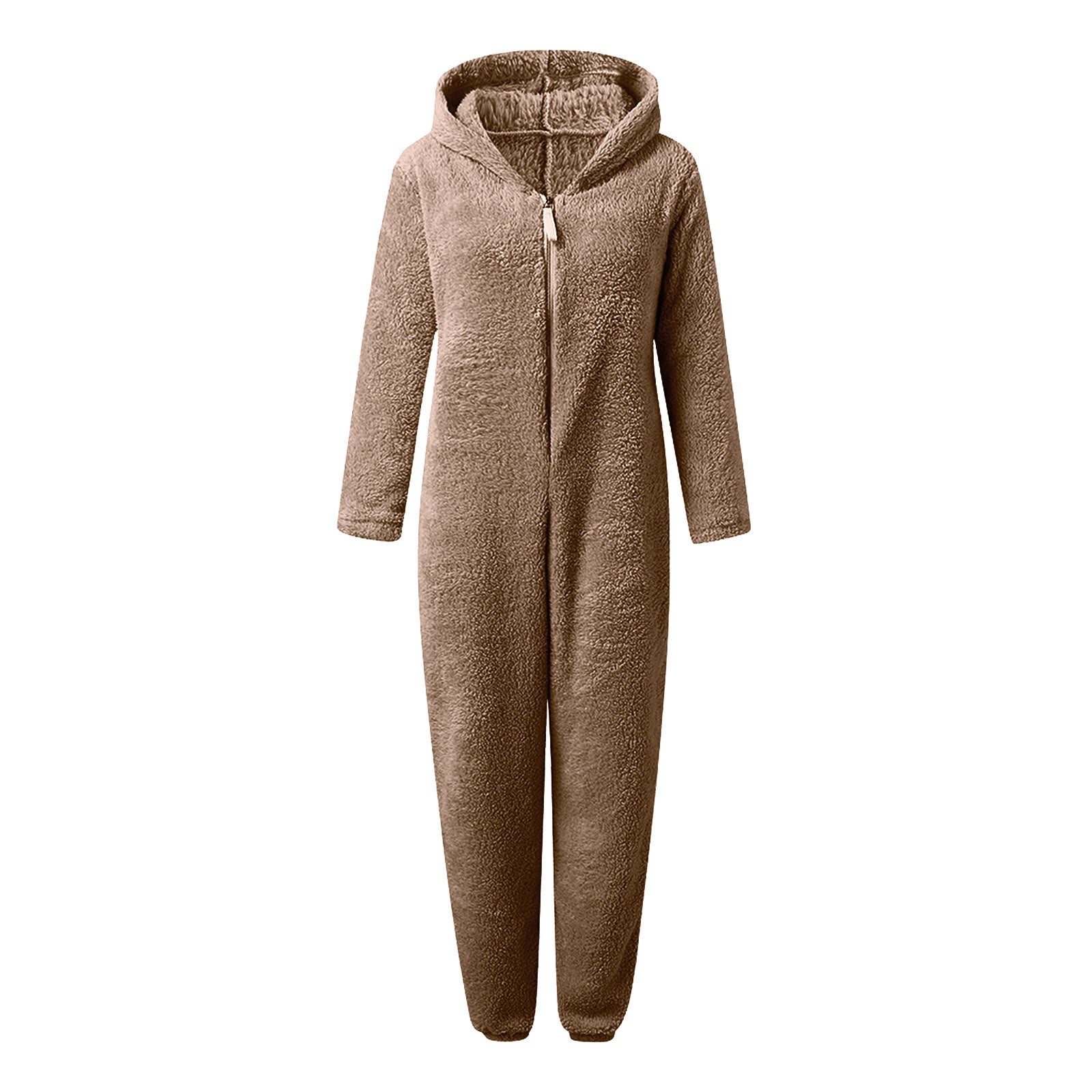 European And American Autumn Winter Women's Wear Fleece-lined Thick Furry Jumpsuit Hooded Cat Ear Pajamas