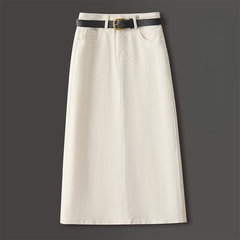 Brown A- Line Straight Skirt Retro Slit Hip Skirt