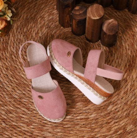Hemp Rope Wedges Sandals Summer Lightweight Braided Closed Toe Elastic Band Shoes For Women