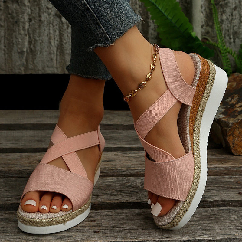 Women's Cross-Strap Platform Wedge Sandals | Summer Hemp Heel Gladiator Shoes