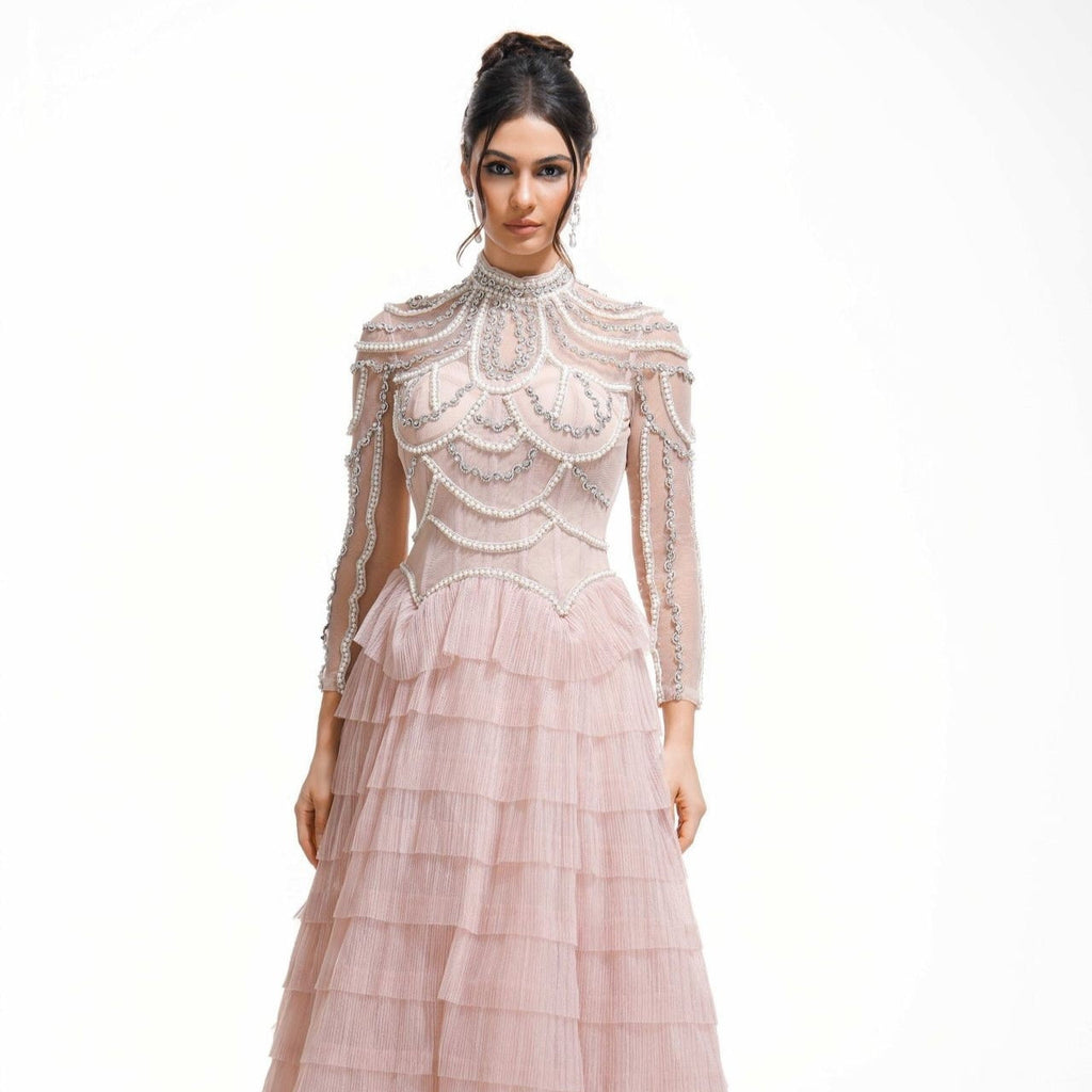 Elegant And Heavy Craft Long Sleeve Beaded Dress