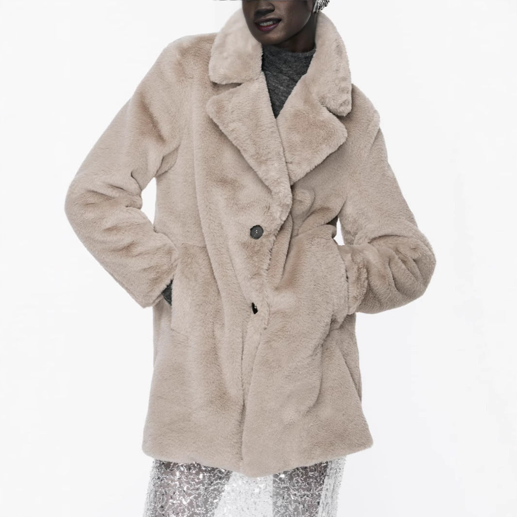 Fall Winter Fashion Artificial Fur Women's Warm Mid-length Coat