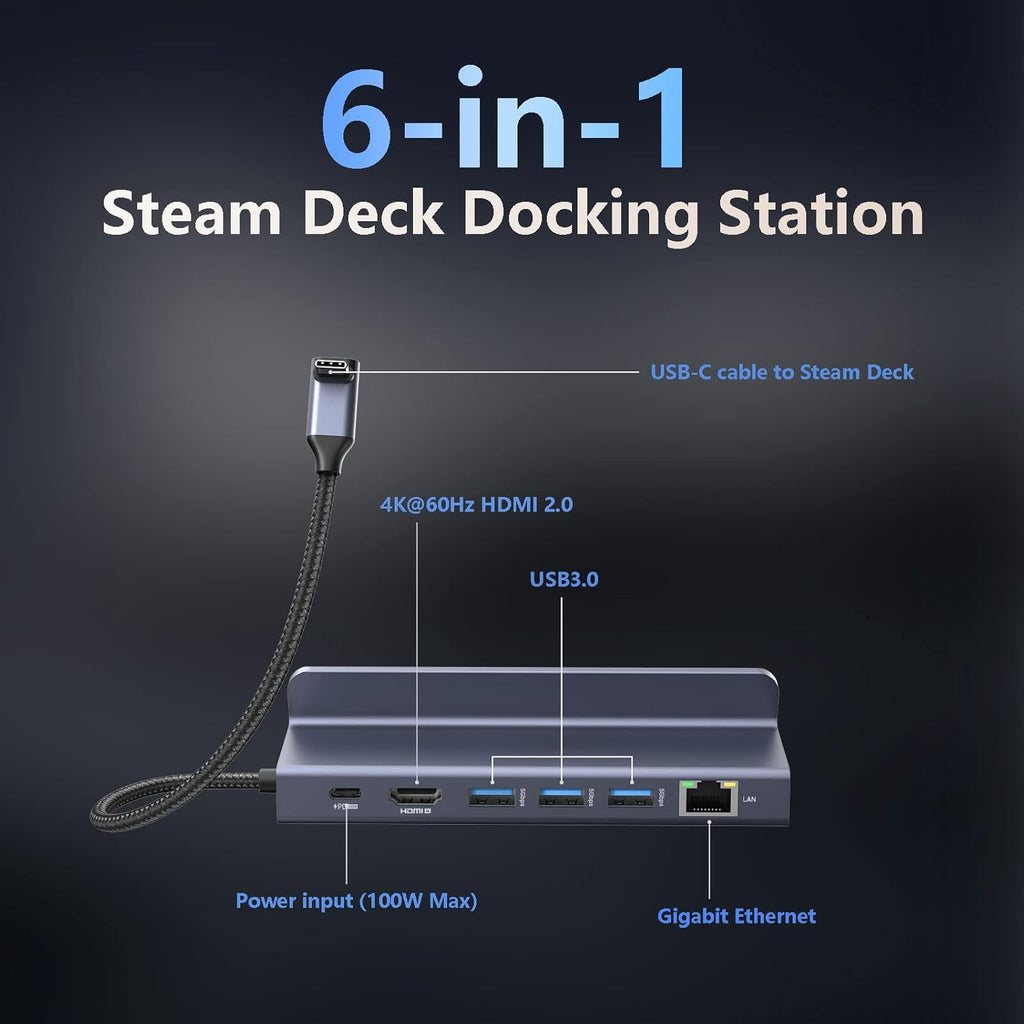 Steam Deck Charging Dock 6-in-1 Docking Station with 4K HDMI TV Monitor Adapter