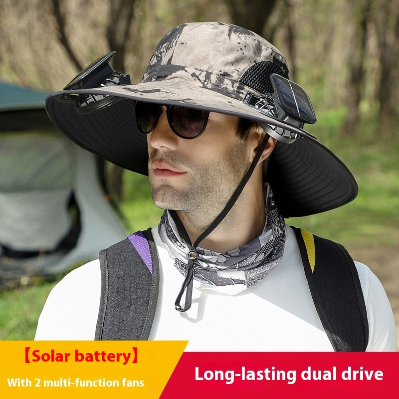 Outdoor Wide Brim Sun Hat With Solar Fan Wide Brim Solar Fan Outdoor Fishing Hat Solar USB Charging Solar Powered Hat Adjustable