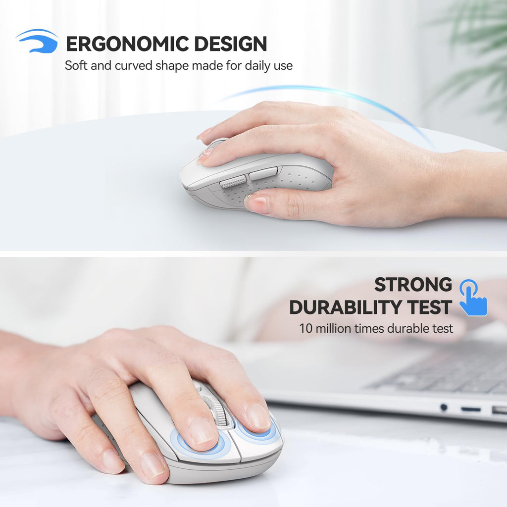 TECKNET Bluetooth Mouse, 4000DPI Wireless Mouse Computer Mice Bluetooth 5.0/3.0 and 2.4GHz Connectivity Mouse with 6 Adjustable DPI,18 Months Long Battery Life Cordless USB Mouse for Laptop PC