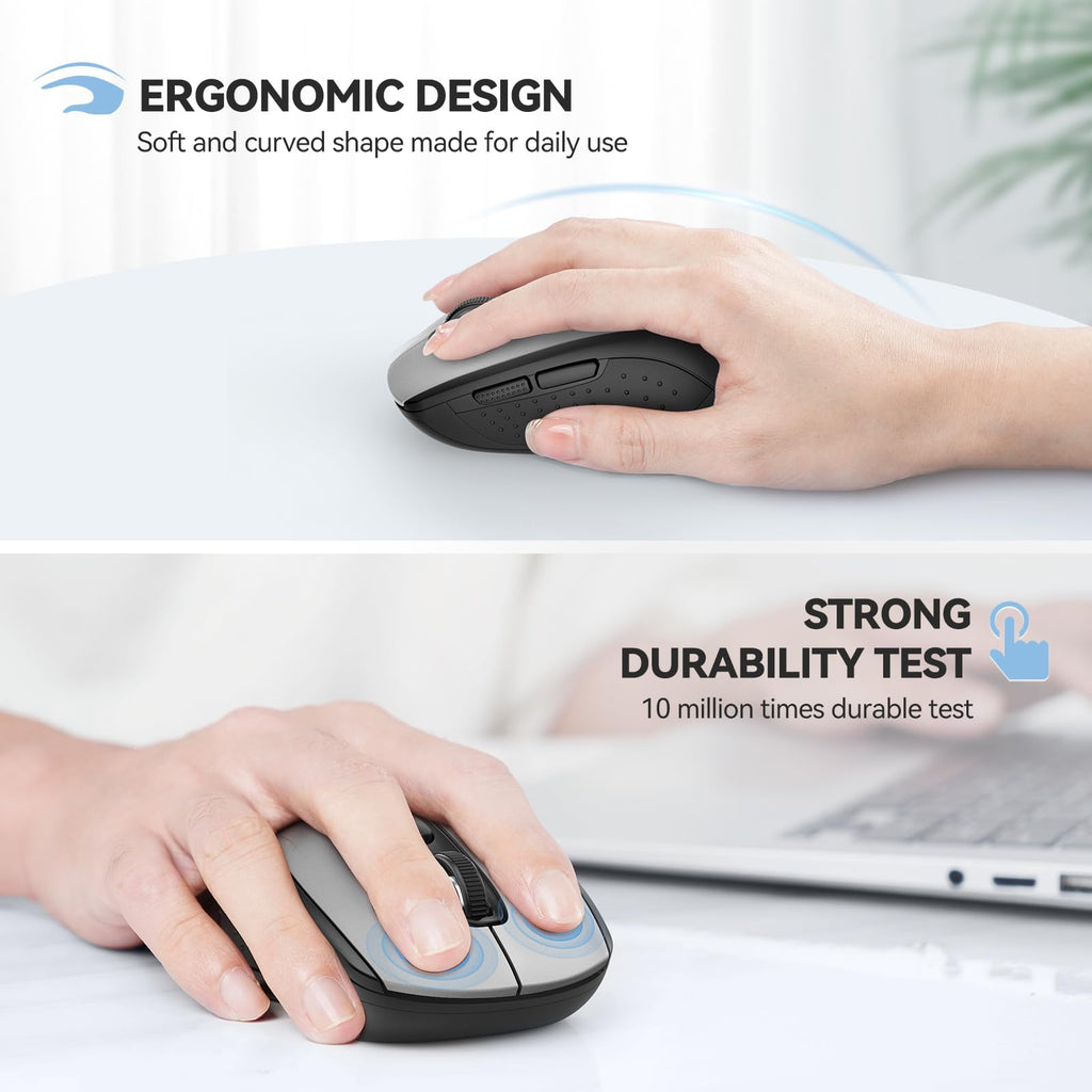 TECKNET Bluetooth Mouse, 4000DPI Wireless Mouse Computer Mice Bluetooth 5.0/3.0 and 2.4GHz Connectivity Mouse with 6 Adjustable DPI,18 Months Long Battery Life Cordless USB Mouse for Laptop PC