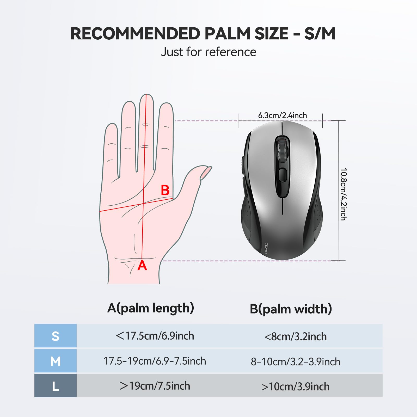 TECKNET Bluetooth Mouse, 4000DPI Wireless Mouse Computer Mice Bluetooth 5.0/3.0 and 2.4GHz Connectivity Mouse with 6 Adjustable DPI,18 Months Long Battery Life Cordless USB Mouse for Laptop PC