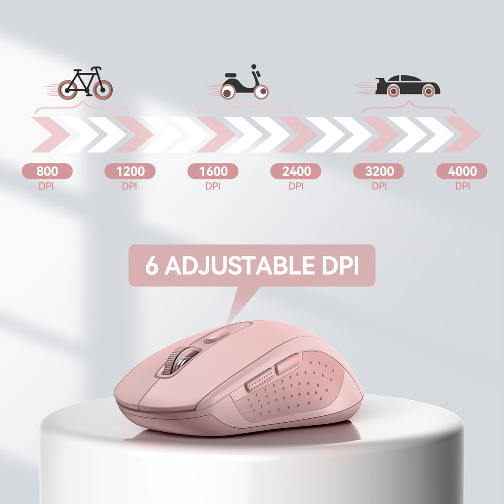 TECKNET Bluetooth Mouse, 4000DPI Wireless Mouse Computer Mice Bluetooth 5.0/3.0 and 2.4GHz Connectivity Mouse with 6 Adjustable DPI,18 Months Long Battery Life Cordless USB Mouse for Laptop PC