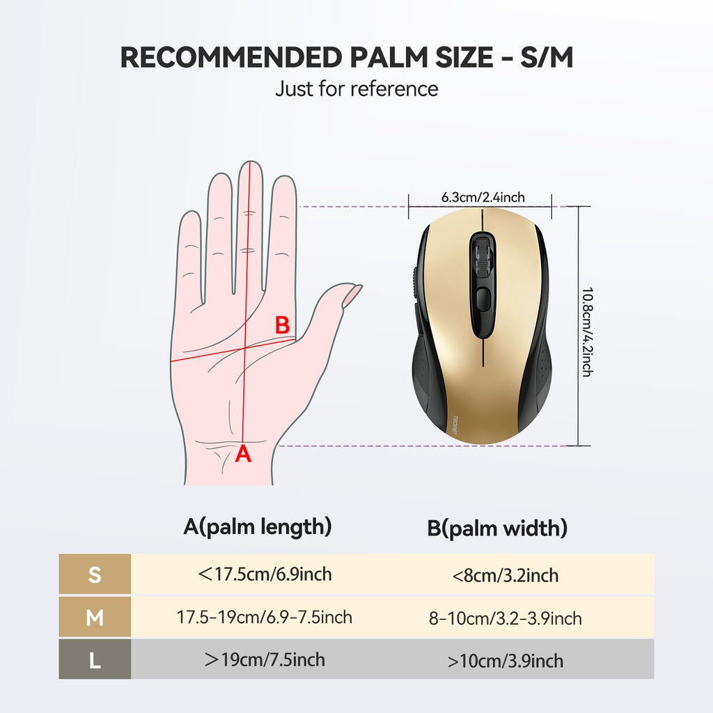 TECKNET Bluetooth Mouse, 4000DPI Wireless Mouse Computer Mice Bluetooth 5.0/3.0 and 2.4GHz Connectivity Mouse with 6 Adjustable DPI,18 Months Long Battery Life Cordless USB Mouse for Laptop PC