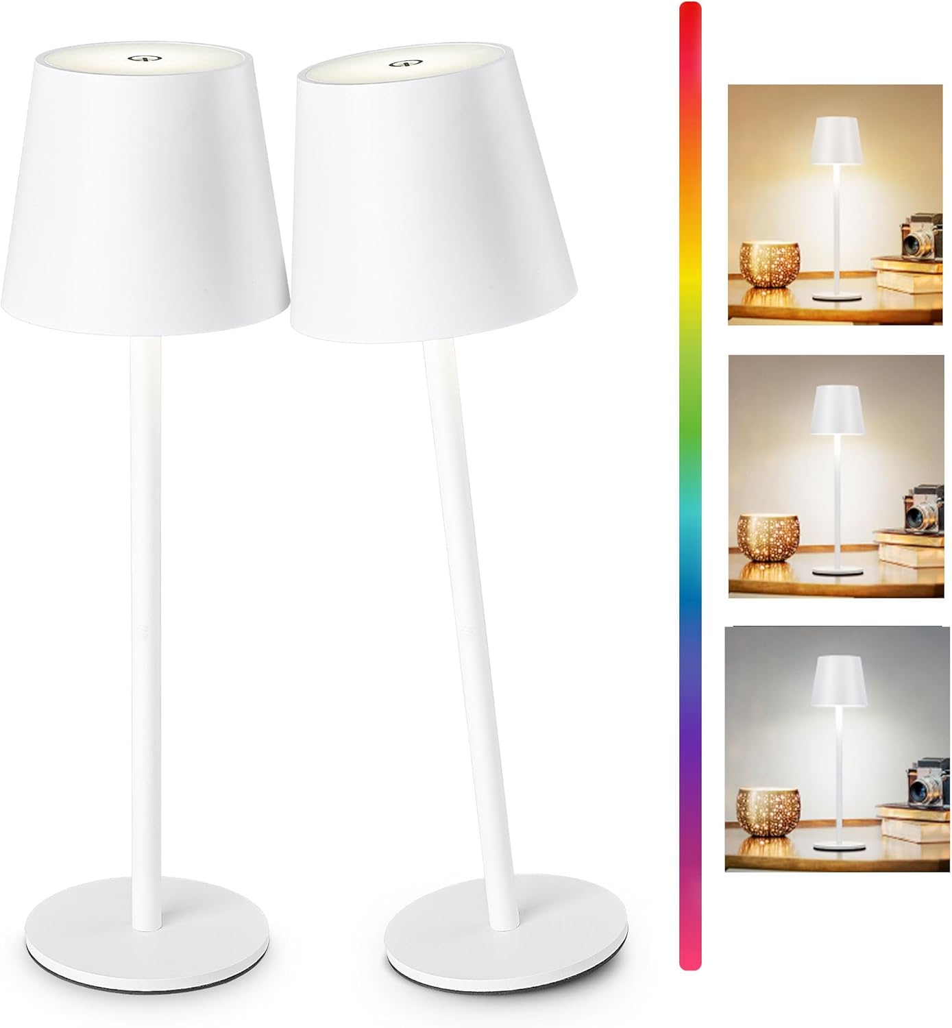 Cordless LED Table Lamp Rechargeable RGB Light Touch Dimmable IP54 White 2 Pack