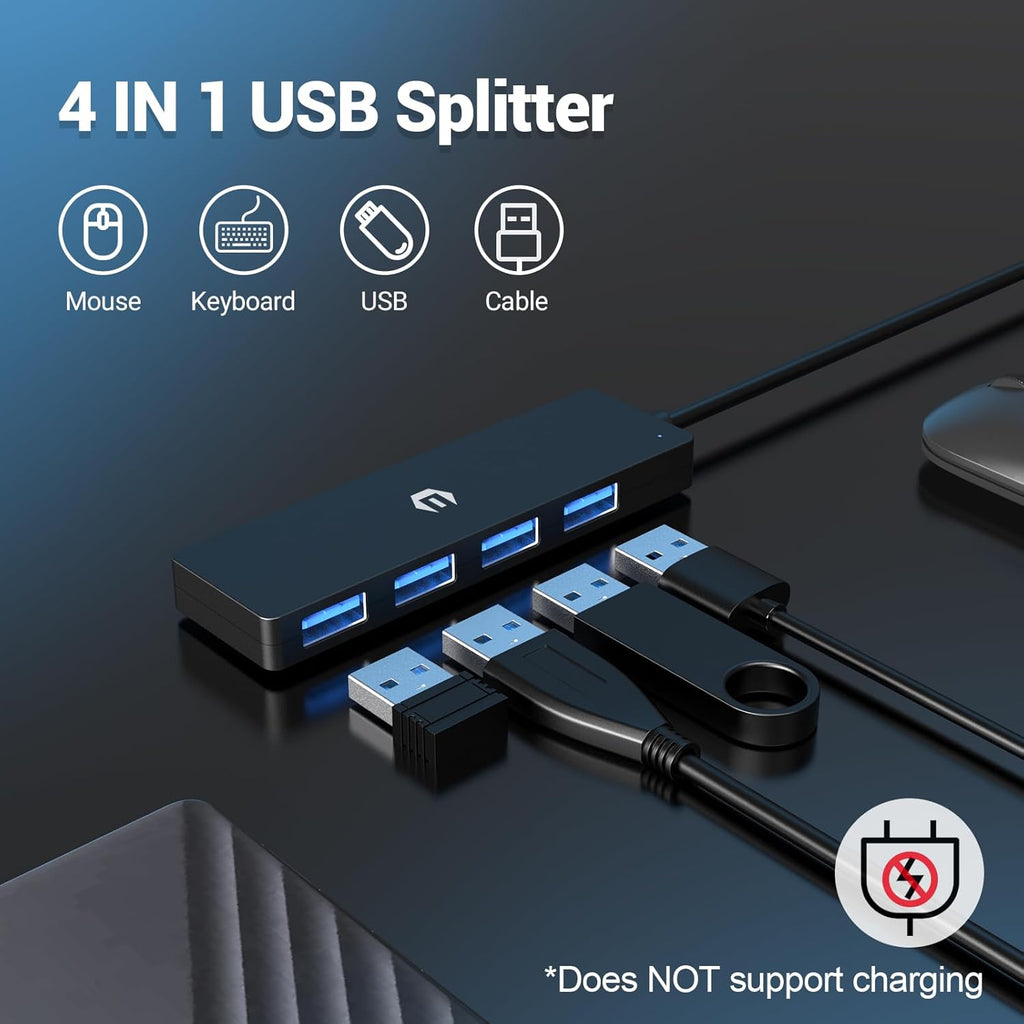 USB 3.0 Hub 4-Port USB Hub Multiplier Expander for Laptop HDD Console Car etc