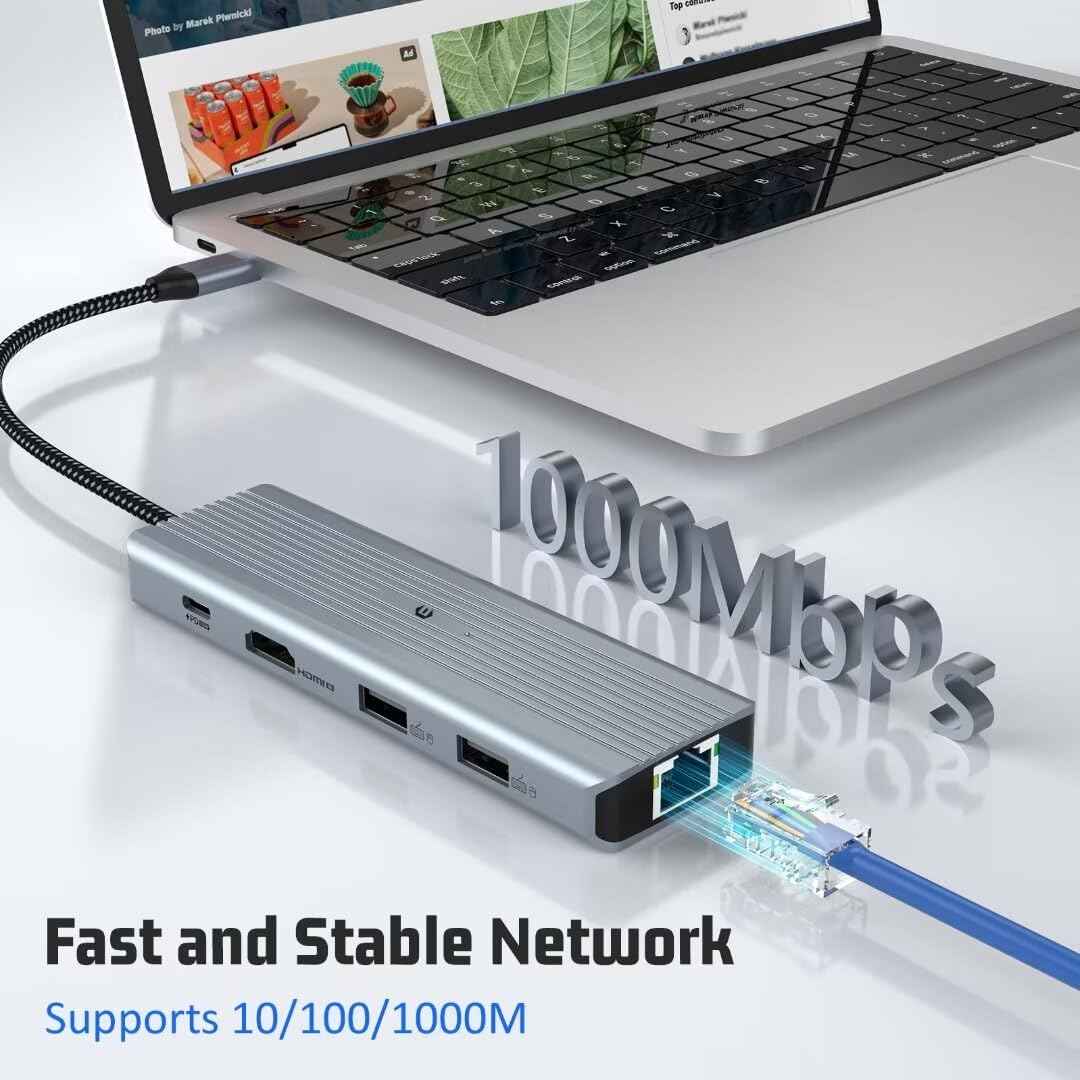 Multiport 10 in 1 USB C Docking Station HDMI, TF Reader, USB A & C Ethernet
