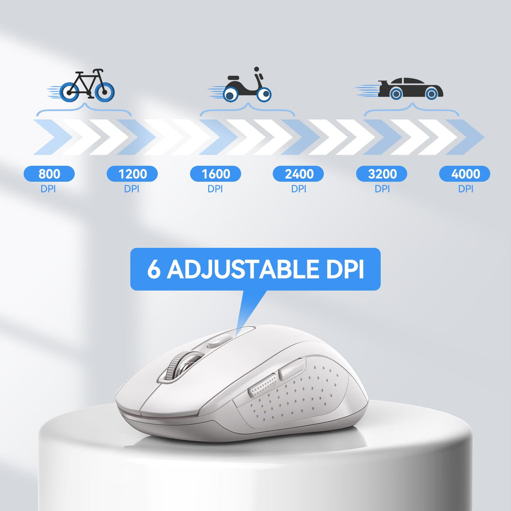 TECKNET Bluetooth Mouse, 4000DPI Wireless Mouse Computer Mice Bluetooth 5.0/3.0 and 2.4GHz Connectivity Mouse with 6 Adjustable DPI,18 Months Long Battery Life Cordless USB Mouse for Laptop PC