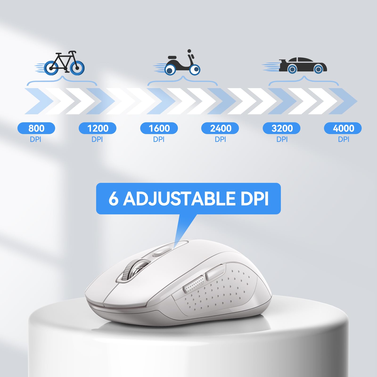 TECKNET Bluetooth Mouse, 4000DPI Wireless Mouse Computer Mice Bluetooth 5.0/3.0 and 2.4GHz Connectivity Mouse with 6 Adjustable DPI,18 Months Long Battery Life Cordless USB Mouse for Laptop PC