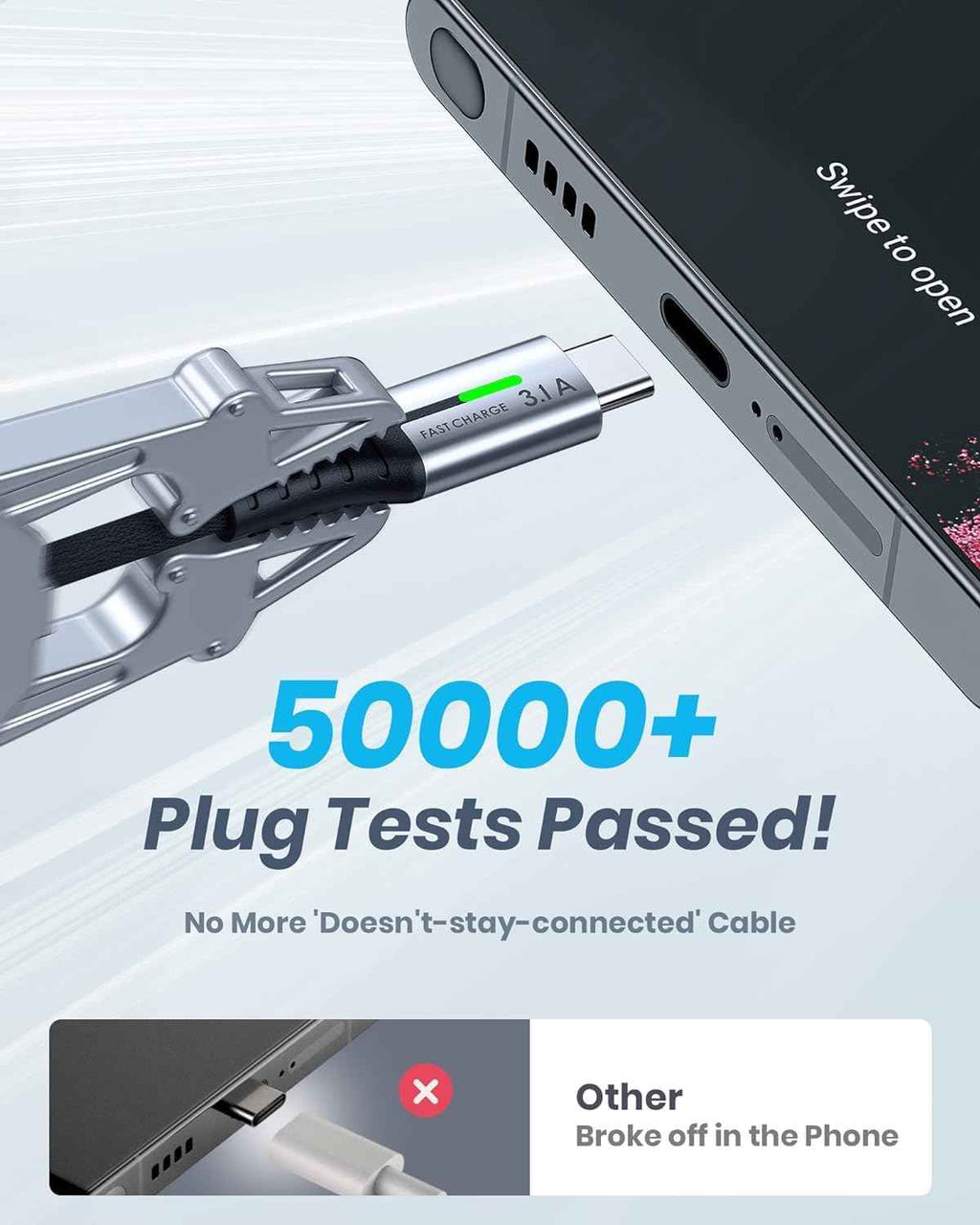 USB-C Fast Charging Cable 3.1A for Phones, Consoles, and More - 5 Pack