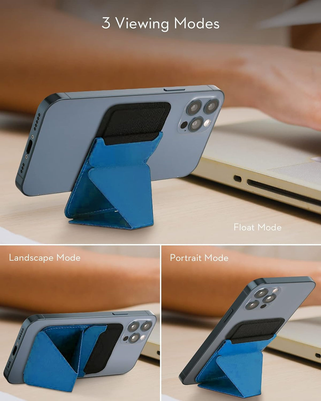 Folding iPhone Magnetic Wallet & Portable iPhone Stand 2 in 1 Card Holder - Blue