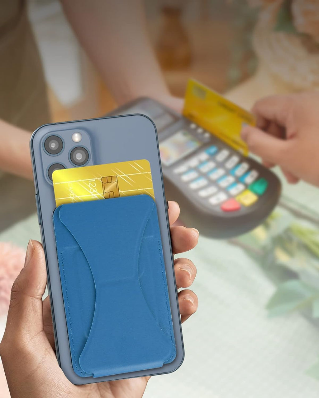 Folding iPhone Magnetic Wallet & Portable iPhone Stand 2 in 1 Card Holder - Blue