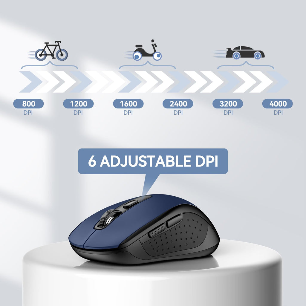 TECKNET Bluetooth Mouse, 4000DPI Wireless Mouse Computer Mice Bluetooth 5.0/3.0 and 2.4GHz Connectivity Mouse with 6 Adjustable DPI,18 Months Long Battery Life Cordless USB Mouse for Laptop PC