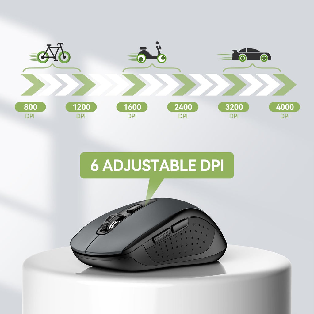 TECKNET Bluetooth Mouse, 4000DPI Wireless Mouse Computer Mice Bluetooth 5.0/3.0 and 2.4GHz Connectivity Mouse with 6 Adjustable DPI,18 Months Long Battery Life Cordless USB Mouse for Laptop PC