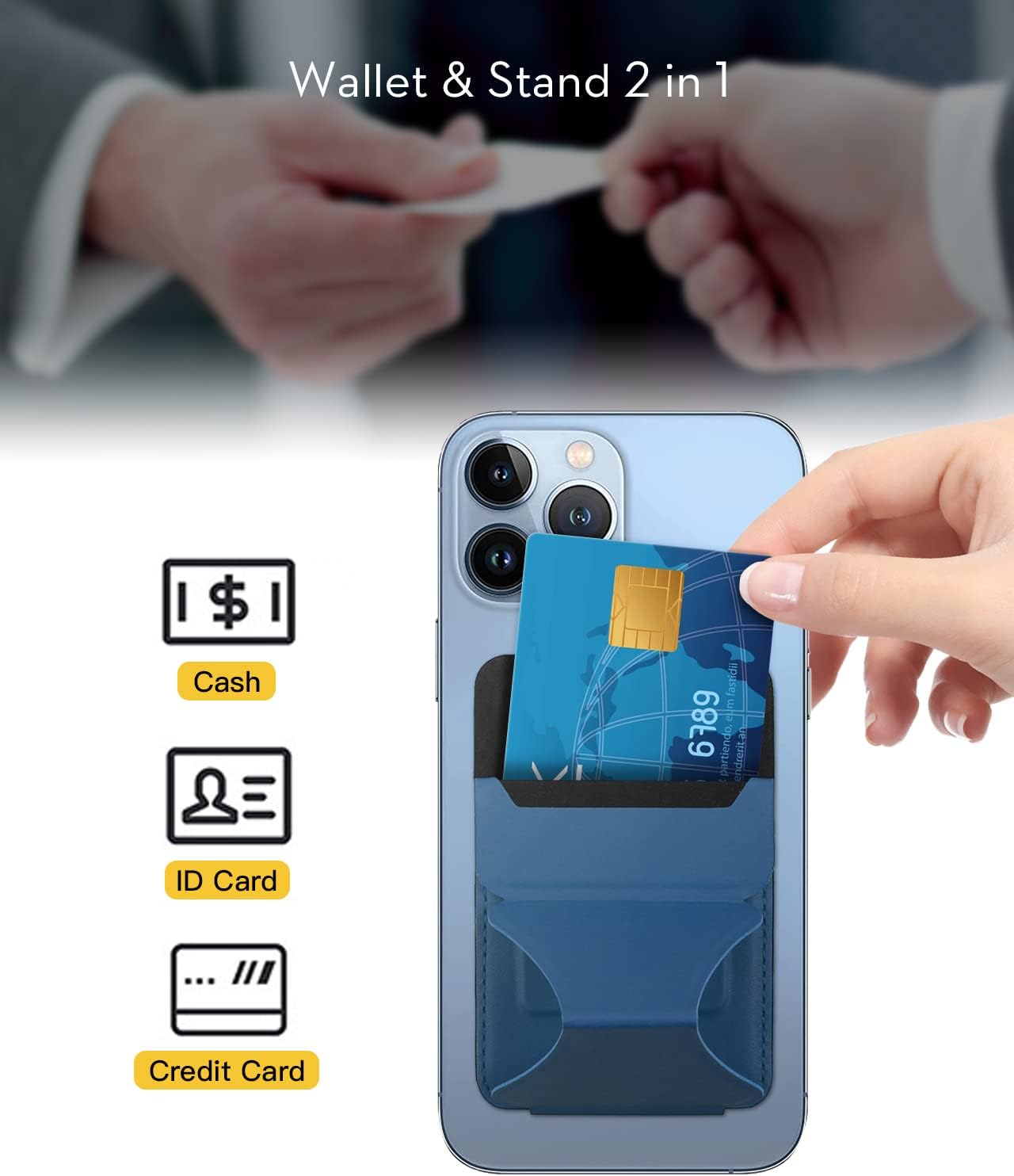 Folding iPhone Magnetic Wallet & Portable iPhone Stand 2 in 1 Card Holder - Blue