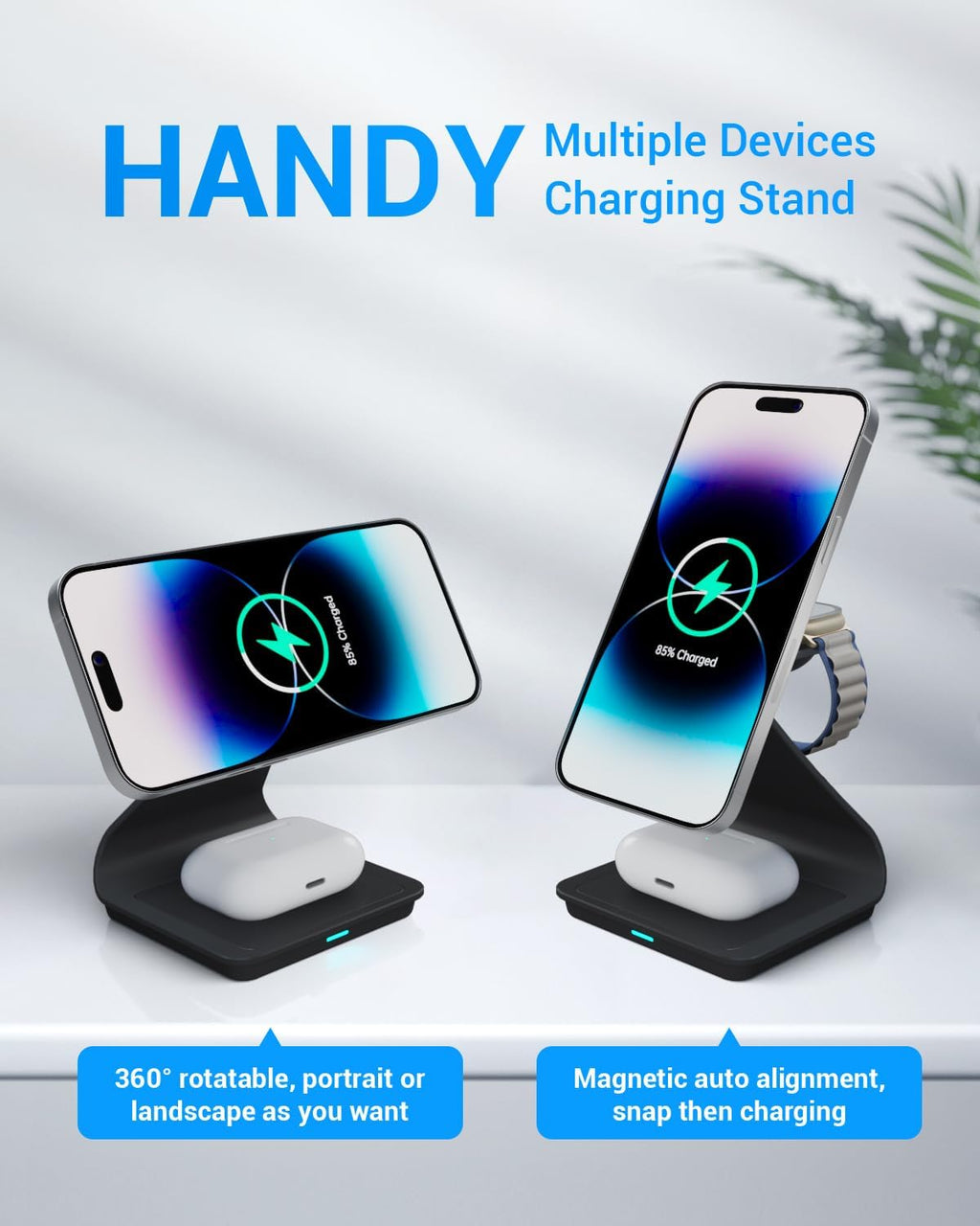 3 in 1 Wireless Charger For iPhone Apple Watch and AirPods Black Aluminium Alloy