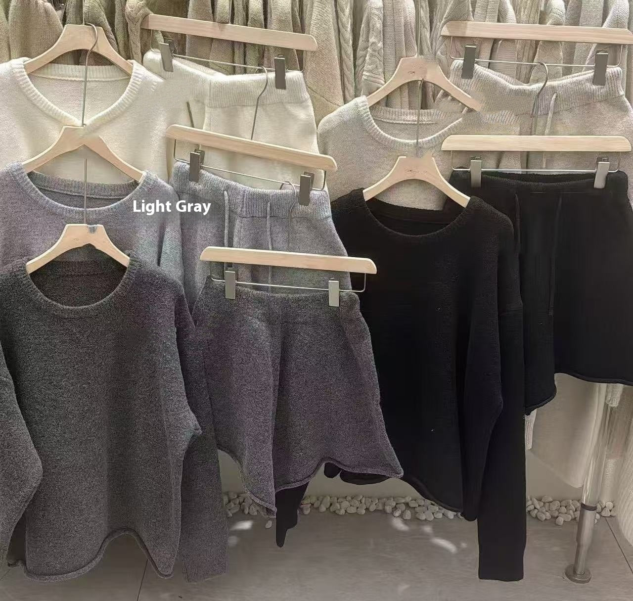 Loose-fitting Long Sleeve Sweater Knitted Wide Leg Shorts Two-piece Set