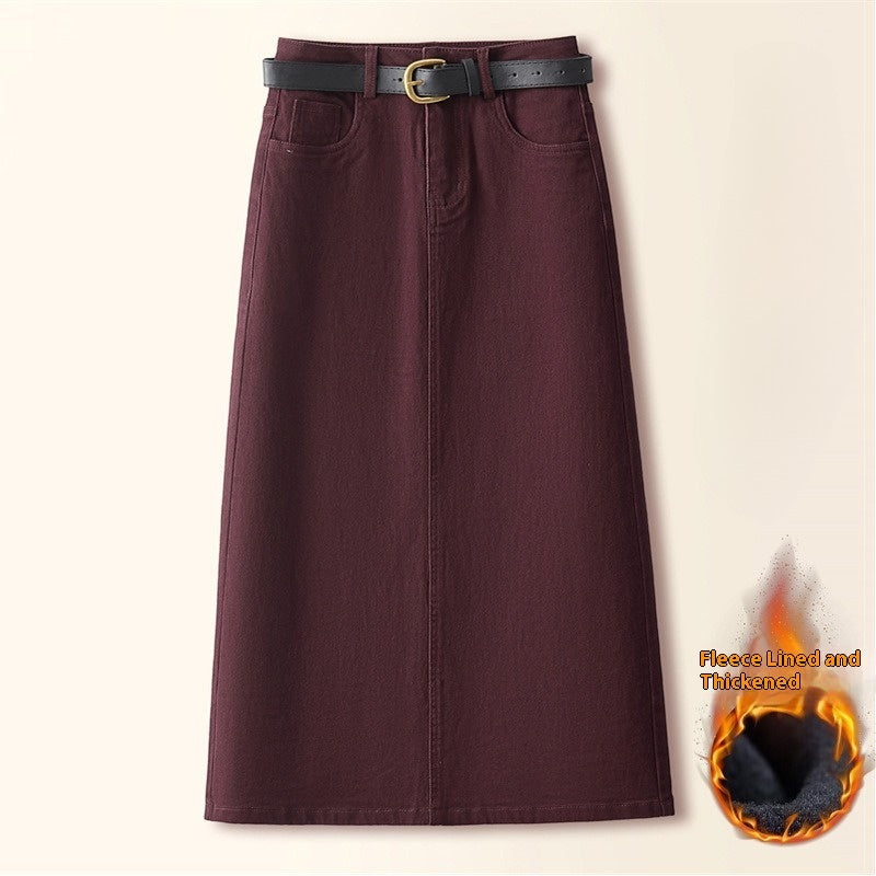 Brown A- Line Straight Skirt Retro Slit Hip Skirt