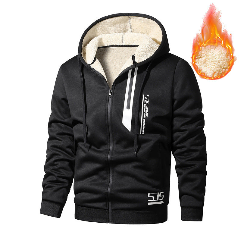 Cashmere Hoodie Men's Fleece-lined Thickened Hooded Jacket