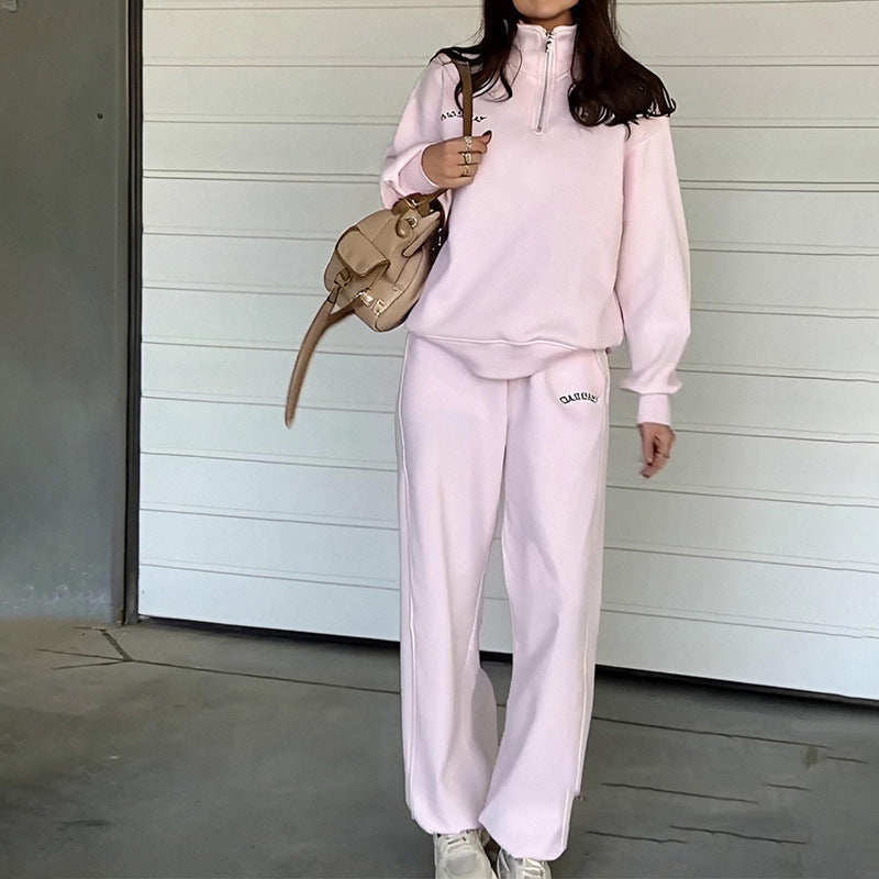 Sports Style Solid Color Long-sleeved Trousers Sweater Suit