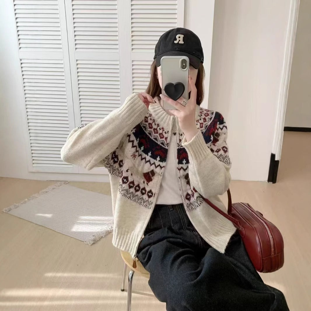 Ethnic Style Heavy Industry Jacquard Round Neck Pullover Sweater