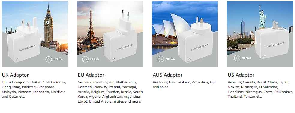 USB Charger 4 Ports Worldwide Universal Adapters Includes UK EU US AUS 22W/5V