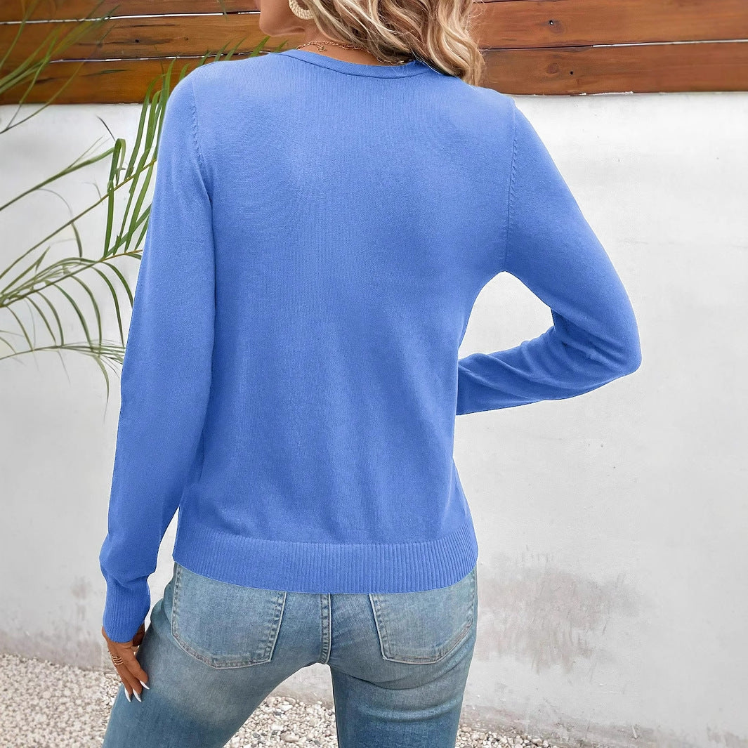 Single-breasted Long-sleeve Cardigan Sweater