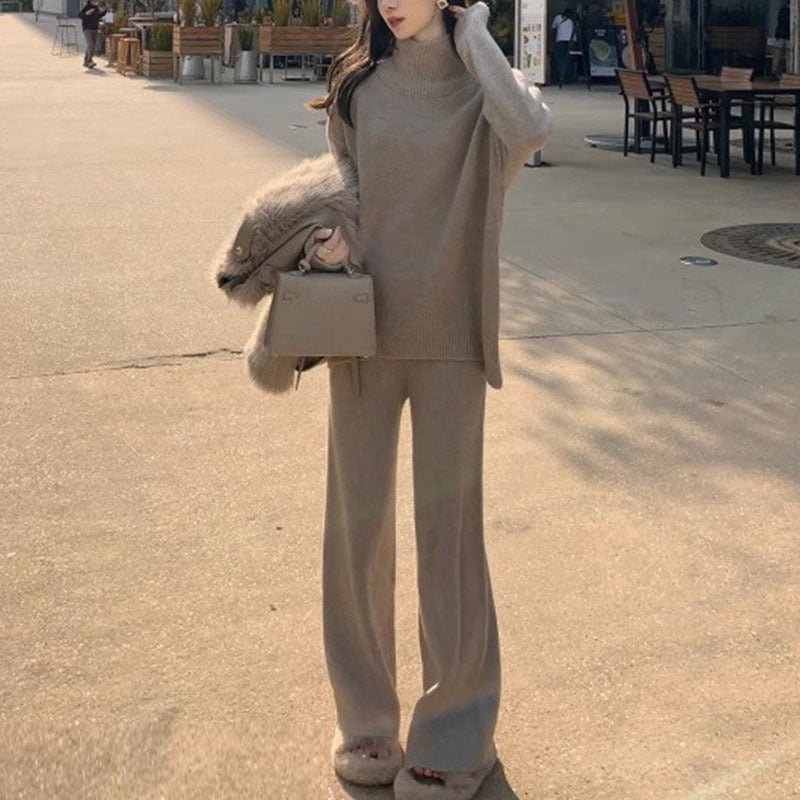 Women's Clothing Casual Sweater Wide Leg Pants Two-piece Set