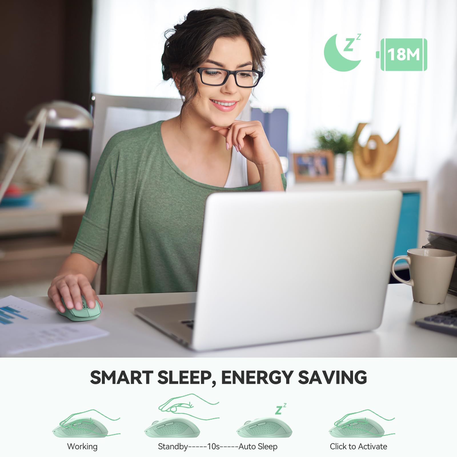 TECKNET Bluetooth Mouse, 4000DPI Wireless Mouse Computer Mice Bluetooth 5.0/3.0 and 2.4GHz Connectivity Mouse with 6 Adjustable DPI,18 Months Long Battery Life Cordless USB Mouse for Laptop PC