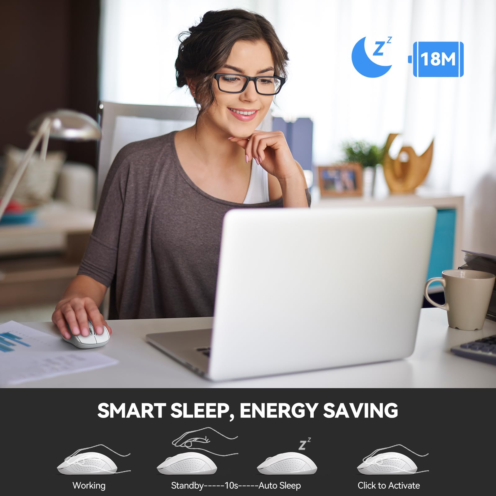 TECKNET Bluetooth Mouse, 4000DPI Wireless Mouse Computer Mice Bluetooth 5.0/3.0 and 2.4GHz Connectivity Mouse with 6 Adjustable DPI,18 Months Long Battery Life Cordless USB Mouse for Laptop PC