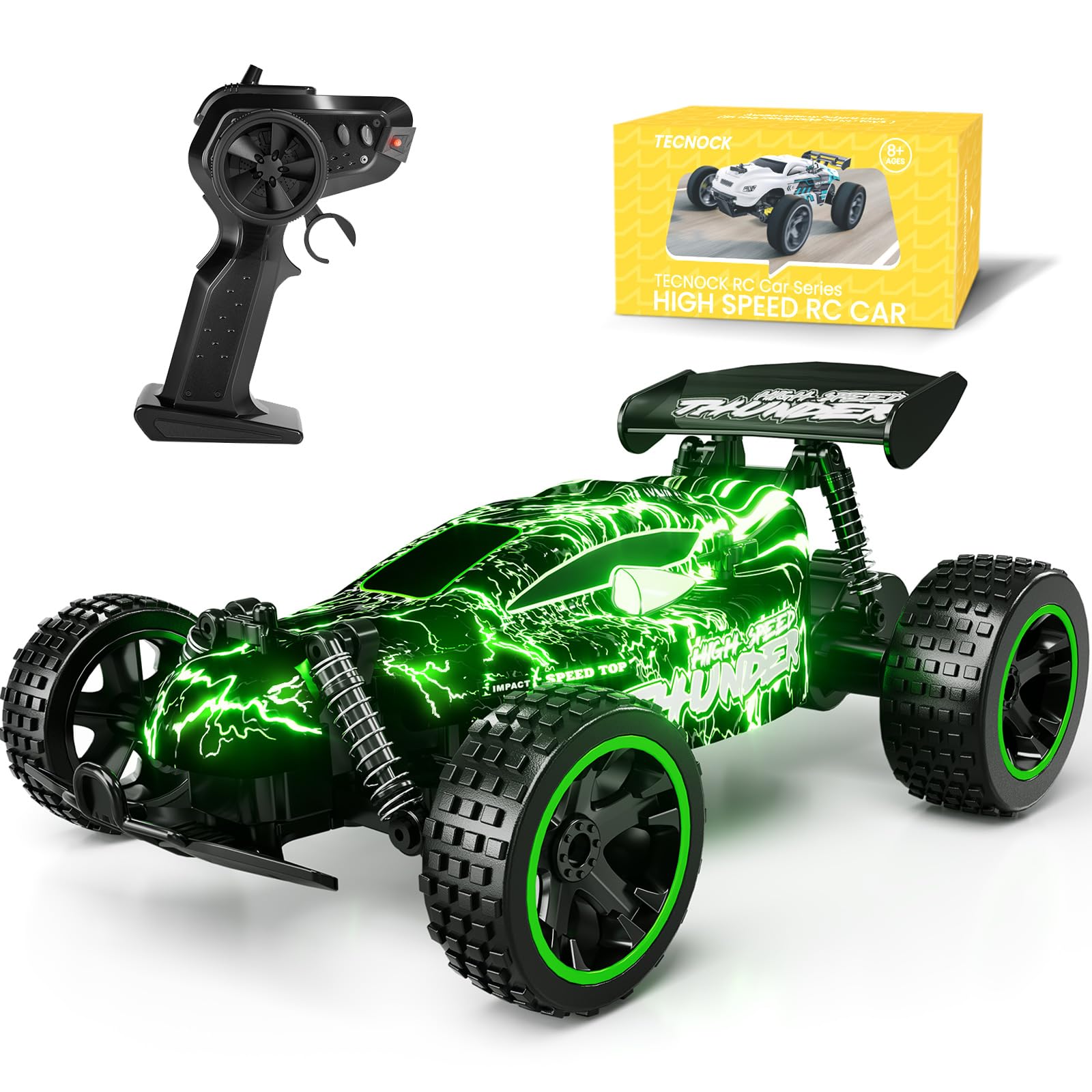 Tecnock RC Remote Control Car for Kids, 1:18 High Speed 20 KM/H 2WD RC Buggy, 2.4GHz Off Road Racing Car with Rechargeable Batteries, Gift for Boys and Girls