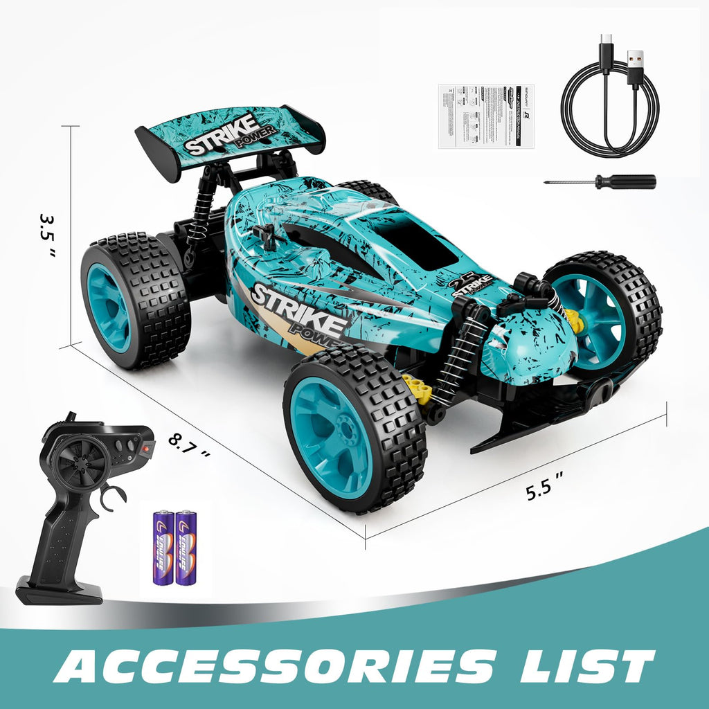 Tecnock RC Remote Control Car for Kids, 1:18 High Speed 20 KM/H 2WD RC Buggy, 2.4GHz Off Road Racing Car with Rechargeable Batteries, Gift for Boys and Girls