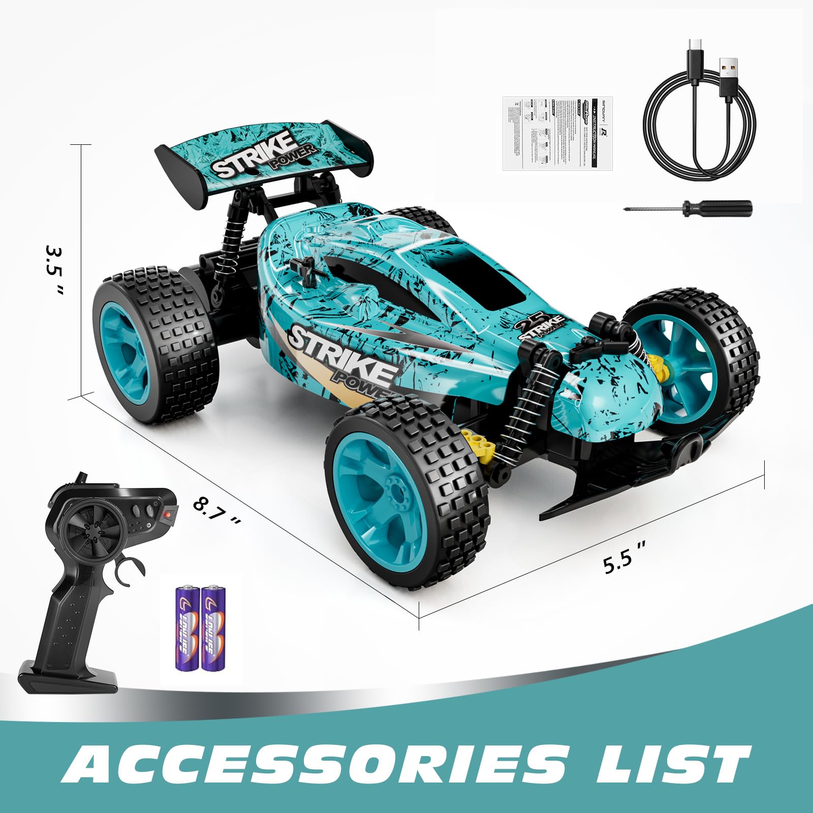 Tecnock RC Remote Control Car for Kids, 1:18 High Speed 20 KM/H 2WD RC Buggy, 2.4GHz Off Road Racing Car with Rechargeable Batteries, Gift for Boys and Girls