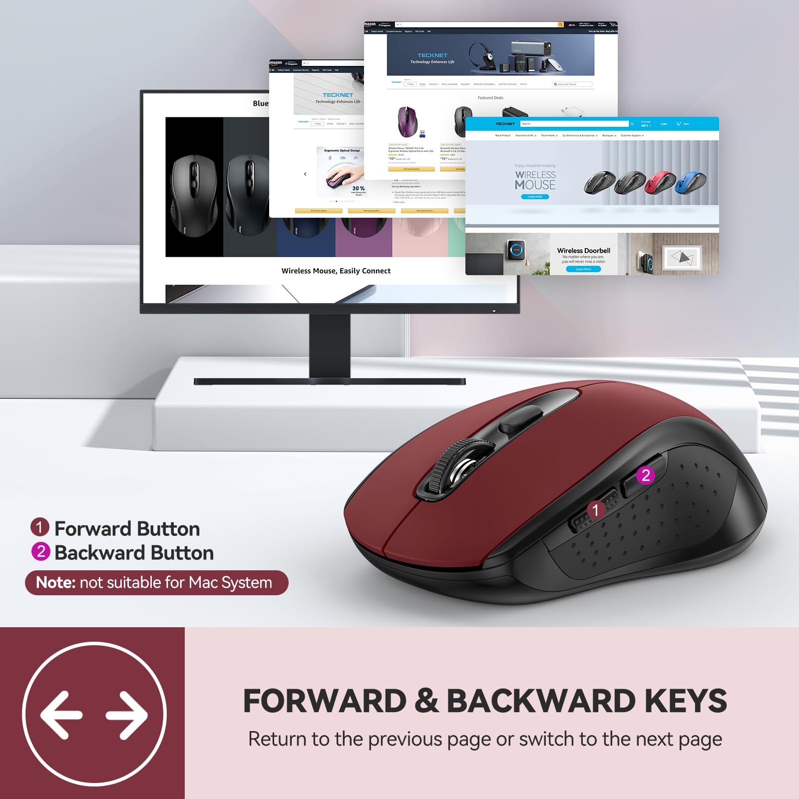 TECKNET Bluetooth Mouse, 4000DPI Wireless Mouse Computer Mice Bluetooth 5.0/3.0 and 2.4GHz Connectivity Mouse with 6 Adjustable DPI,18 Months Long Battery Life Cordless USB Mouse for Laptop PC