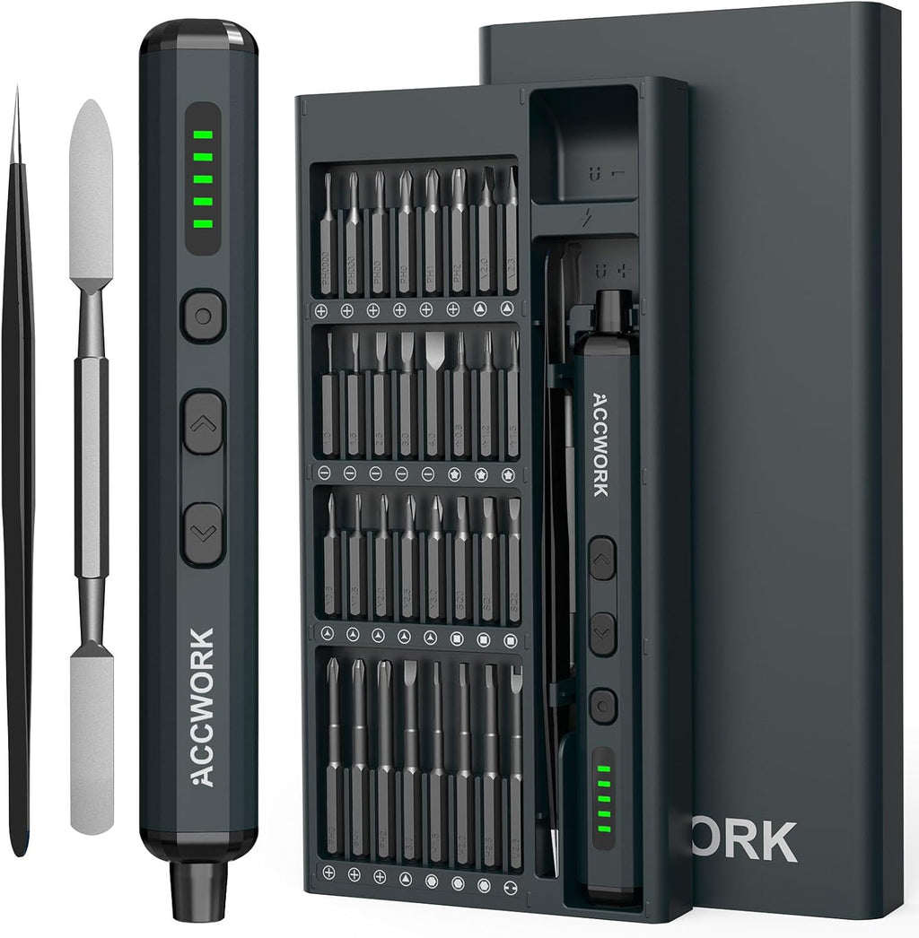 Mini Electric Screwdriver, 68 in 1 Precision Screwdriver Set with 64 Magnetic Bits, 5 Torque Settings, 4 LED Lights, Rechargeable Repair Tool Kit for Electronics, Phone, Camera, Laptop, Watch