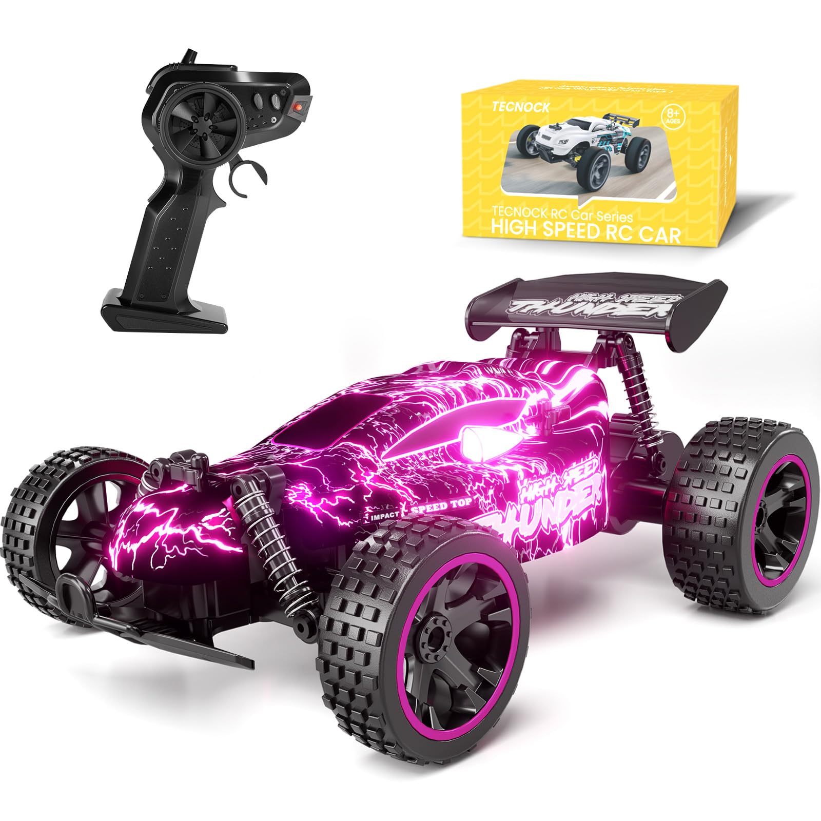 Tecnock RC Remote Control Car for Kids, 1:18 High Speed 20 KM/H 2WD RC Buggy, 2.4GHz Off Road Racing Car with Rechargeable Batteries, Gift for Boys and Girls
