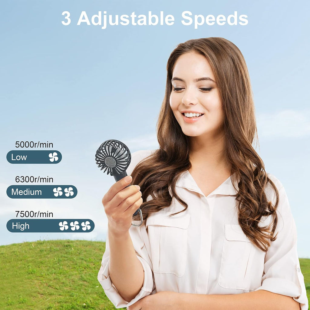 Portable Hand-held Fan Mini Fan Cooling USB Rechargeable 3 Speed With Clip Black