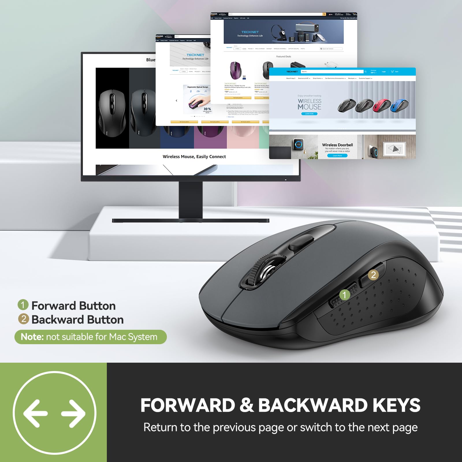 TECKNET Bluetooth Mouse, 4000DPI Wireless Mouse Computer Mice Bluetooth 5.0/3.0 and 2.4GHz Connectivity Mouse with 6 Adjustable DPI,18 Months Long Battery Life Cordless USB Mouse for Laptop PC